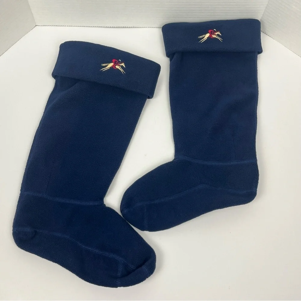 A Little Bit Racey blue fleece equestrian embroidered boot liners, medium.